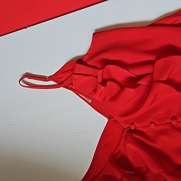 T C E C Red Dress Crop Top Ruffled Blouse M - Picture 3 of 8